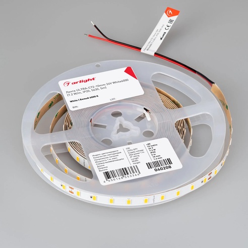 Лента светодиодная ULTRA-C72-10mm 24V White6000 (7.2 W/m, IP20, 5630, 5m) (Arlight, высок.эфф.200 лм/Вт)