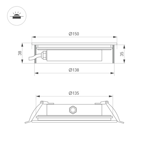 Светильник ART-GROUND-SLIM-R150-12W Warm3000 (SL, 35 deg, 24V) (Arlight, IP67 Металл, 3 года)