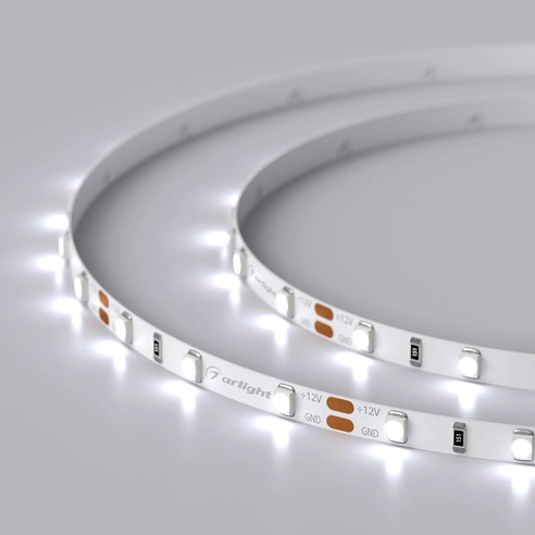 Лента светодиодная RT-A60-5mm 12V Cool 8K (4.8 W/m, IP20, 2835, 5m) (Arlight, узкая)