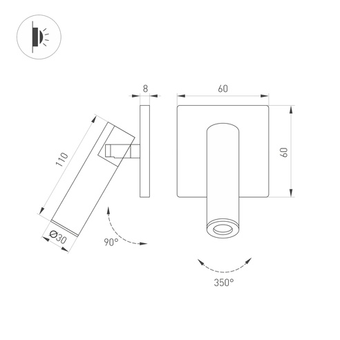 Светильник SP-READER-NB-S60x60-3W Warm3000 (GD, 20 deg, 230V) (Arlight, IP20 Металл, 3 года)
