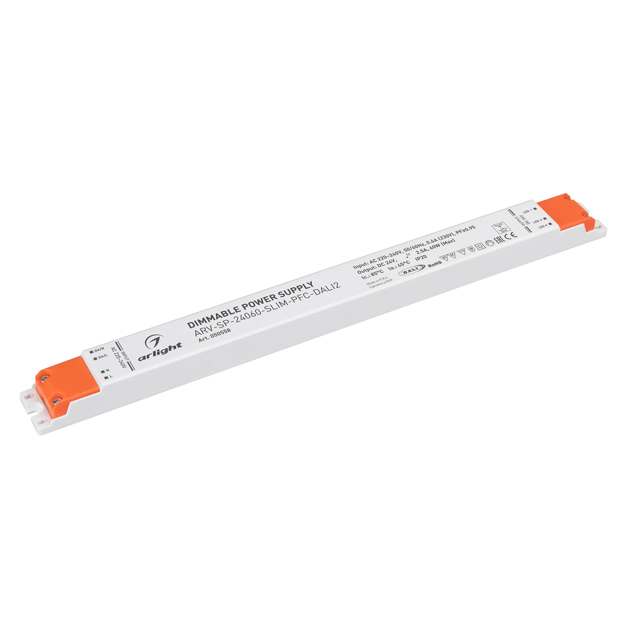 Блок питания ARV-SP-24060-SLIM-PFC-DALI2 (24V, 2.5A, 60W) (Arlight, IP20 Пластик, 5 лет) - изображение товара