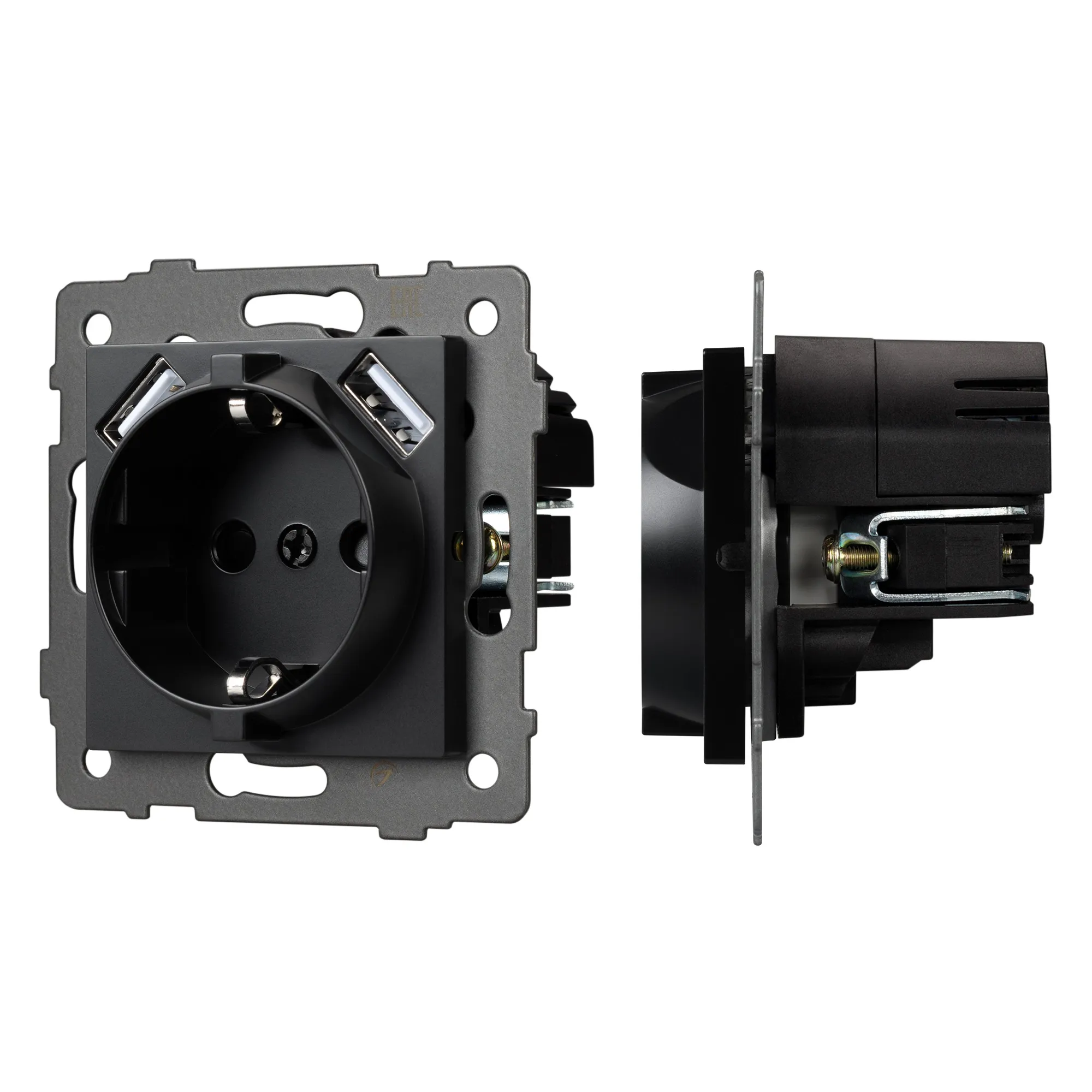 Механизм розетки с USB зарядкой SCT-MUAA-PL-BK-V (250V, 16A) (Arlight, -) - изображение товара