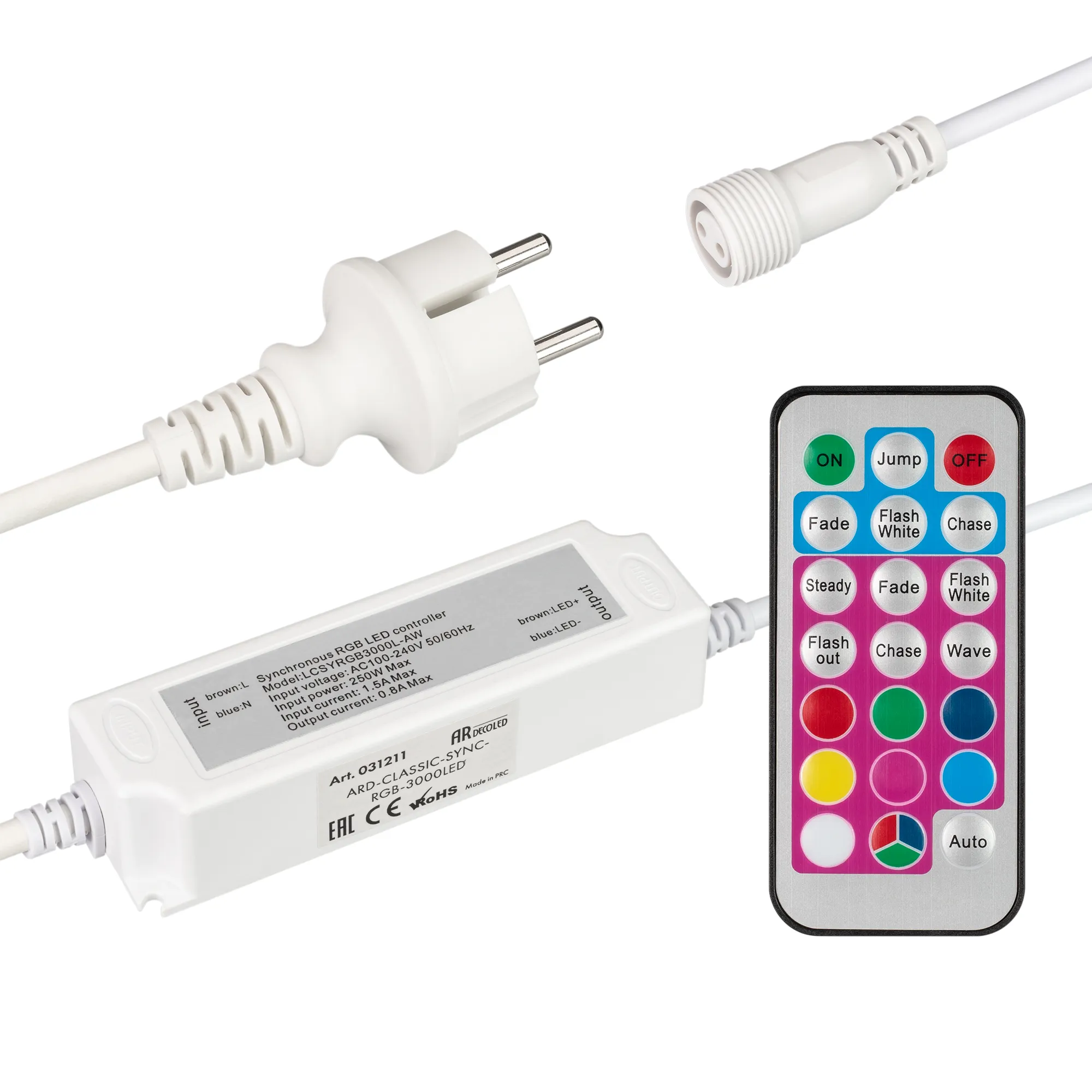 Контроллер ARD-CLASSIC-SYNC-RGB-3000LED White (230V, 250W, RF ПДУ) (Ardecoled, Закрытый) - изображение товара