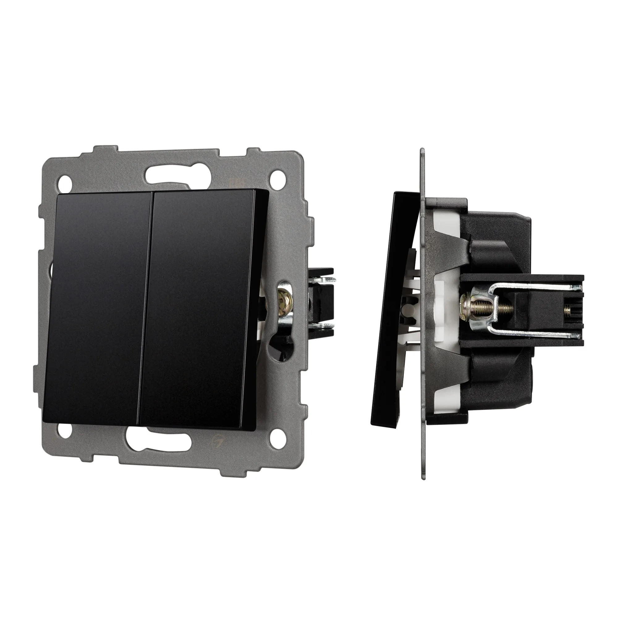 Механизм выключателя двухклавишный самовозвратный SWT-MKR2-PL-BK-V (250V, 10A) (Arlight, -)