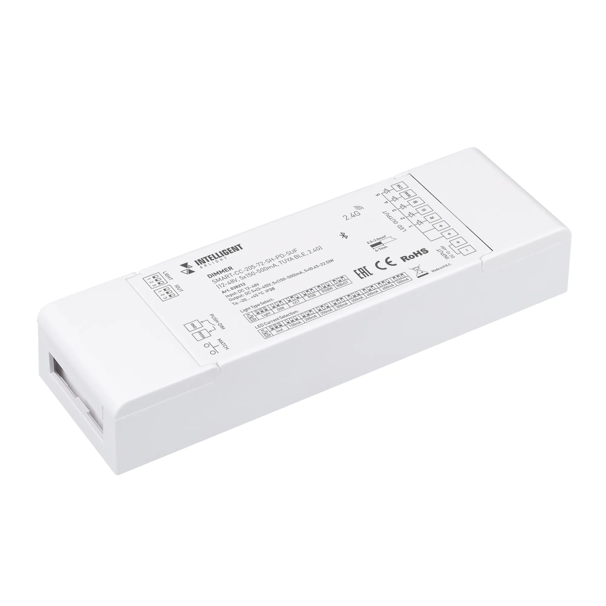 INTELLIGENT ARLIGHT Диммер SMART-CC-205-72-SH-PD-SUF (12-48V, 5x150-500mA, TUYA BLE, 2.4G) (IARL, IP20 Пластик, 5 лет)